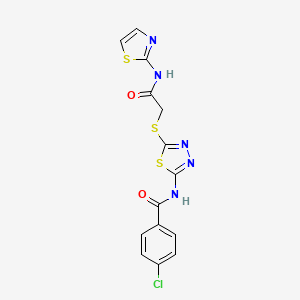 4-chloro-N-(5-((2-oxo-2-(thiazol-2-ylamino)ethyl)thio)-1,3,4-thiadiazol-2-yl)benzamide