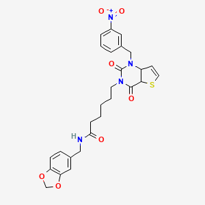 N-[(2H-1,3-benzodioxol-5-yl)methyl]-6-{1-[(3-nitrophenyl)methyl]-2,4-dioxo-1H,2H,3H,4H-thieno[3,2-d]pyrimidin-3-yl}hexanamide