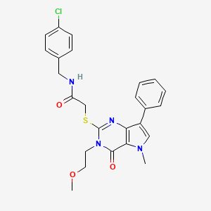 molecular formula C25H25ClN4O3S B2517168 N-[(4-chlorophenyl)methyl]-2-{[3-(2-methoxyethyl)-5-methyl-4-oxo-7-phenyl-3H,4H,5H-pyrrolo[3,2-d]pyrimidin-2-yl]sulfanyl}acetamide CAS No. 1112035-96-7