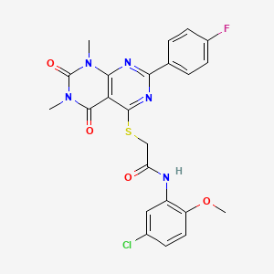 molecular formula C23H19ClFN5O4S B2517169 N-(5-chloro-2-methoxyphenyl)-2-{[2-(4-fluorophenyl)-6,8-dimethyl-5,7-dioxo-5H,6H,7H,8H-[1,3]diazino[4,5-d]pyrimidin-4-yl]sulfanyl}acetamide CAS No. 852170-22-0