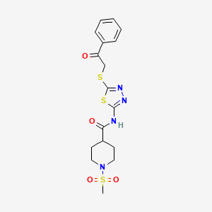molecular formula C17H20N4O4S3 B2517191 1-(methylsulfonyl)-N-(5-((2-oxo-2-phenylethyl)thio)-1,3,4-thiadiazol-2-yl)piperidine-4-carboxamide CAS No. 1226428-80-3