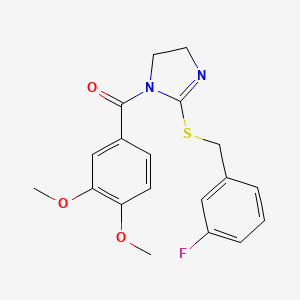 molecular formula C19H19FN2O3S B2517192 (3,4-Dimethoxyphenyl)-[2-[(3-fluorophenyl)methylsulfanyl]-4,5-dihydroimidazol-1-yl]methanone CAS No. 851864-97-6