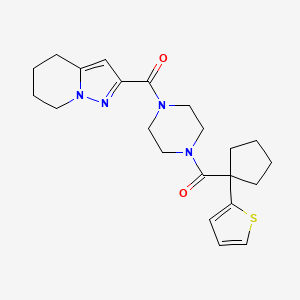 molecular formula C22H28N4O2S B2517194 (4,5,6,7-Tetrahydropyrazolo[1,5-a]pyridin-2-yl)(4-(1-(thiophen-2-yl)cyclopentanecarbonyl)piperazin-1-yl)methanone CAS No. 2034263-58-4