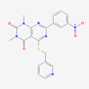 molecular formula C20H16N6O4S B2517196 1,3-dimethyl-7-(3-nitrophenyl)-5-((pyridin-3-ylmethyl)thio)pyrimido[4,5-d]pyrimidine-2,4(1H,3H)-dione CAS No. 872856-63-8