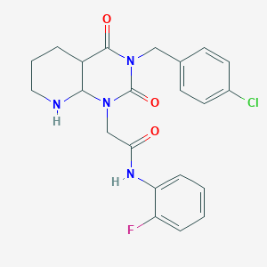 molecular formula C22H16ClFN4O3 B2517197 2-{3-[(4-chlorophenyl)methyl]-2,4-dioxo-1H,2H,3H,4H-pyrido[2,3-d]pyrimidin-1-yl}-N-(2-fluorophenyl)acetamide CAS No. 931707-88-9