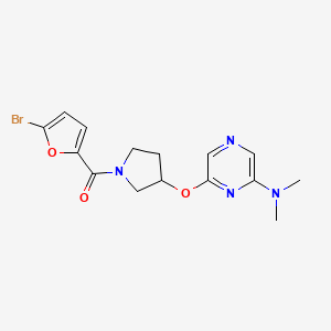 molecular formula C15H17BrN4O3 B2517245 (5-Bromofuran-2-yl)(3-((6-(dimethylamino)pyrazin-2-yl)oxy)pyrrolidin-1-yl)methanone CAS No. 2034334-58-0