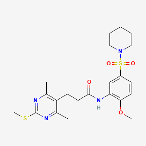 molecular formula C22H30N4O4S2 B2517252 3-(4,6-dimethyl-2-methylsulfanylpyrimidin-5-yl)-N-(2-methoxy-5-piperidin-1-ylsulfonylphenyl)propanamide CAS No. 878928-75-7