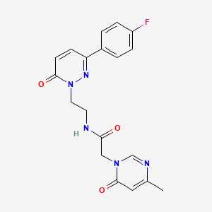 molecular formula C19H18FN5O3 B2517257 N-(2-(3-(4-氟苯基)-6-氧代嘧啶-1(6H)-基)乙基)-2-(4-甲基-6-氧代嘧啶-1(6H)-基)乙酰胺 CAS No. 1219912-77-2