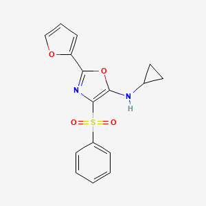 molecular formula C16H14N2O4S B2517262 N-cyclopropyl-2-(furan-2-yl)-4-(phenylsulfonyl)oxazol-5-amine CAS No. 342433-25-4