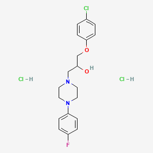 molecular formula C19H24Cl3FN2O2 B2517267 1-(4-Chlorophenoxy)-3-(4-(4-fluorophenyl)piperazin-1-yl)propan-2-ol dihydrochloride CAS No. 467236-74-4