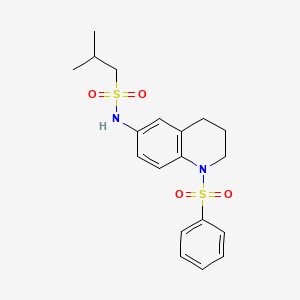 molecular formula C19H24N2O4S2 B2517271 N-[1-(benzenesulfonyl)-1,2,3,4-tetrahydroquinolin-6-yl]-2-methylpropane-1-sulfonamide CAS No. 946283-20-1