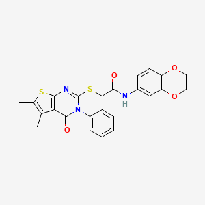molecular formula C24H21N3O4S2 B2517272 N-(2,3-dihydro-1,4-benzodioxin-6-yl)-2-({5,6-dimethyl-4-oxo-3-phenyl-3H,4H-thieno[2,3-d]pyrimidin-2-yl}sulfanyl)acetamide CAS No. 500113-07-5