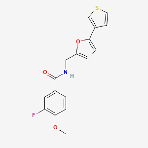 molecular formula C17H14FNO3S B2517285 3-fluoro-4-methoxy-N-((5-(thiophen-3-yl)furan-2-yl)methyl)benzamide CAS No. 2034340-31-1