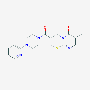molecular formula C18H21N5O2S B2517286 7-methyl-3-(4-(pyridin-2-yl)piperazine-1-carbonyl)-3,4-dihydropyrimido[2,1-b][1,3]thiazin-6(2H)-one CAS No. 1396864-80-4