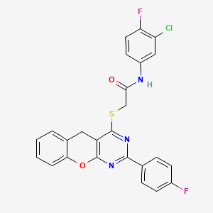 molecular formula C25H16ClF2N3O2S B2517289 N-(3-CHLORO-4-FLUOROPHENYL)-2-{[2-(4-FLUOROPHENYL)-5H-CHROMENO[2,3-D]PYRIMIDIN-4-YL]SULFANYL}ACETAMIDE CAS No. 895641-72-2