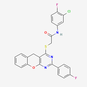 molecular formula C25H16ClF2N3O2S B2517289 N-(3-chloro-4-fluorophenyl)-2-((2-(4-fluorophenyl)-5H-chromeno[2,3-d]pyrimidin-4-yl)thio)acetamide CAS No. 895641-72-2