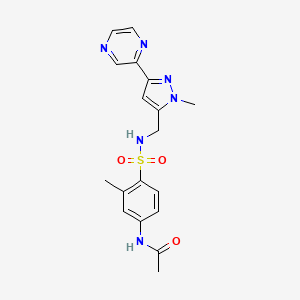 molecular formula C18H20N6O3S B2517319 N-(3-methyl-4-(N-((1-methyl-3-(pyrazin-2-yl)-1H-pyrazol-5-yl)methyl)sulfamoyl)phenyl)acetamide CAS No. 2034374-42-8