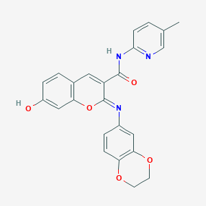 (2Z)-2-(2,3-dihydro-1,4-benzodioxin-6-ylimino)-7-hydroxy-N-(5-methylpyridin-2-yl)-2H-chromene-3-carboxamide