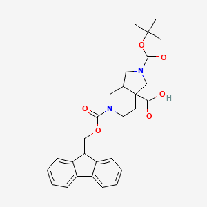 molecular formula C28H32N2O6 B2517350 5-(9H-Fluoren-9-ylmethoxycarbonyl)-2-[(2-methylpropan-2-yl)oxycarbonyl]-1,3,3a,4,6,7-hexahydropyrrolo[3,4-c]pyridine-7a-carboxylic acid CAS No. 1823411-67-1