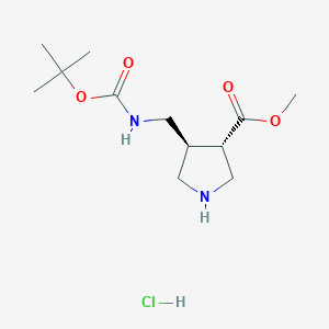molecular formula C12H23ClN2O4 B2517389 rac-methyl (3R,4R)-4-({[(tert-butoxy)carbonyl]amino}methyl)pyrrolidine-3-carboxylate hydrochloride CAS No. 2307757-01-1