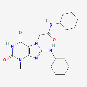 molecular formula C20H30N6O3 B2517392 N-cyclohexyl-2-[8-(cyclohexylamino)-3-methyl-2,6-dioxo-2,3,6,7-tetrahydro-1H-purin-7-yl]acetamide CAS No. 115398-44-2