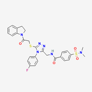 molecular formula C28H27FN6O4S2 B2517425 N-[(5-{[2-(2,3-dihydro-1H-indol-1-yl)-2-oxoethyl]sulfanyl}-4-(4-fluorophenyl)-4H-1,2,4-triazol-3-yl)methyl]-4-(dimethylsulfamoyl)benzamide CAS No. 317328-61-3