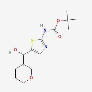 molecular formula C14H22N2O4S B2517470 tert-Butyl (5-(hydroxy(tetrahydro-2H-pyran-3-yl)methyl)thiazol-2-yl)carbamate CAS No. 2174001-38-6