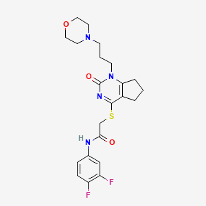 molecular formula C22H26F2N4O3S B2517502 N-(3,4-difluorophenyl)-2-((1-(3-morpholinopropyl)-2-oxo-2,5,6,7-tetrahydro-1H-cyclopenta[d]pyrimidin-4-yl)thio)acetamide CAS No. 898451-35-9