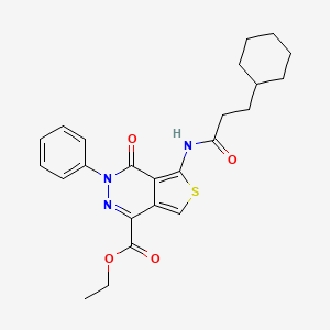 molecular formula C24H27N3O4S B2517561 Ethyl 5-(3-cyclohexylpropanamido)-4-oxo-3-phenyl-3,4-dihydrothieno[3,4-d]pyridazine-1-carboxylate CAS No. 851946-84-4