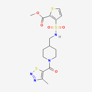 molecular formula C16H20N4O5S3 B2517608 methyl 3-({[1-(4-methyl-1,2,3-thiadiazole-5-carbonyl)piperidin-4-yl]methyl}sulfamoyl)thiophene-2-carboxylate CAS No. 1235302-00-7
