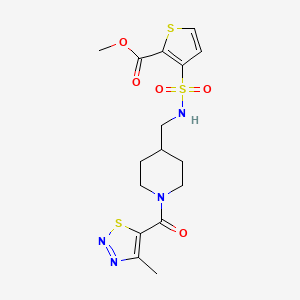 molecular formula C16H20N4O5S3 B2517608 methyl 3-(N-((1-(4-methyl-1,2,3-thiadiazole-5-carbonyl)piperidin-4-yl)methyl)sulfamoyl)thiophene-2-carboxylate CAS No. 1235302-00-7