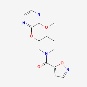 molecular formula C14H16N4O4 B2517628 2-methoxy-3-{[1-(1,2-oxazole-5-carbonyl)piperidin-3-yl]oxy}pyrazine CAS No. 2034436-60-5