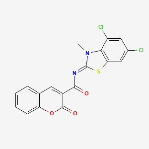 molecular formula C18H10Cl2N2O3S B2517699 N-[(2Z)-4,6-dichloro-3-methyl-2,3-dihydro-1,3-benzothiazol-2-ylidene]-2-oxo-2H-chromene-3-carboxamide CAS No. 868369-74-8