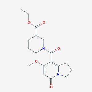 molecular formula C18H24N2O5 B2517737 Ethyl 1-(7-methoxy-5-oxo-1,2,3,5-tetrahydroindolizine-8-carbonyl)piperidine-3-carboxylate CAS No. 2034329-05-8