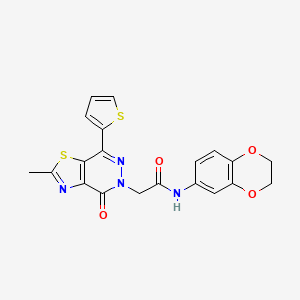 molecular formula C20H16N4O4S2 B2517789 N-(2,3-dihydro-1,4-benzodioxin-6-yl)-2-[2-methyl-4-oxo-7-(thiophen-2-yl)-4H,5H-[1,3]thiazolo[4,5-d]pyridazin-5-yl]acetamide CAS No. 941927-74-8
