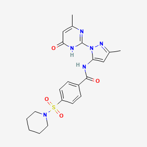 molecular formula C21H24N6O4S B2517866 N-(3-methyl-1-(4-methyl-6-oxo-1,6-dihydropyrimidin-2-yl)-1H-pyrazol-5-yl)-4-(piperidin-1-ylsulfonyl)benzamide CAS No. 1052604-91-7