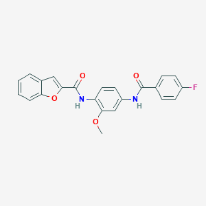 molecular formula C23H17FN2O4 B251789 N-[4-(4-FLUOROBENZAMIDO)-2-METHOXYPHENYL]-1-BENZOFURAN-2-CARBOXAMIDE 