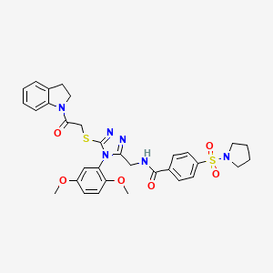 molecular formula C32H34N6O6S2 B2517980 N-[(5-{[2-(2,3-dihydro-1H-indol-1-yl)-2-oxoethyl]sulfanyl}-4-(2,5-dimethoxyphenyl)-4H-1,2,4-triazol-3-yl)methyl]-4-(pyrrolidine-1-sulfonyl)benzamide CAS No. 309968-53-4