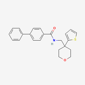 molecular formula C23H23NO2S B2517989 N-((4-(thiophen-2-yl)tetrahydro-2H-pyran-4-yl)methyl)-[1,1'-biphenyl]-4-carboxamide CAS No. 1203361-25-4