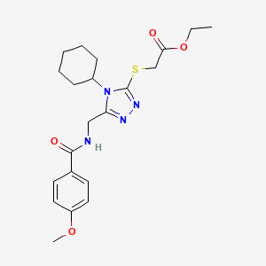 molecular formula C21H28N4O4S B2518014 ethyl 2-[(4-cyclohexyl-5-{[(4-methoxyphenyl)formamido]methyl}-4H-1,2,4-triazol-3-yl)sulfanyl]acetate CAS No. 476448-36-9