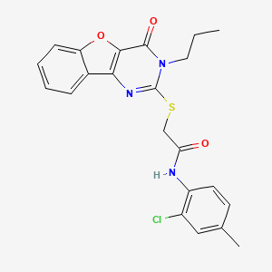 molecular formula C22H20ClN3O3S B2518026 N-(2-chloro-4-methylphenyl)-2-({6-oxo-5-propyl-8-oxa-3,5-diazatricyclo[7.4.0.0^{2,7}]trideca-1(9),2(7),3,10,12-pentaen-4-yl}sulfanyl)acetamide CAS No. 899961-67-2