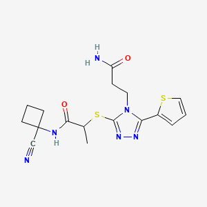 B2518034 2-[[4-(3-Amino-3-oxopropyl)-5-thiophen-2-yl-1,2,4-triazol-3-yl]sulfanyl]-N-(1-cyanocyclobutyl)propanamide CAS No. 2361689-81-6