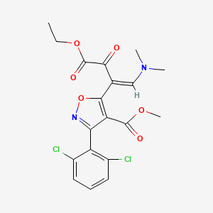 molecular formula C19H18Cl2N2O6 B2518061 Methyl 3-(2,6-dichlorophenyl)-5-[2-(dimethylamino)-1-(2-ethoxy-2-oxoacetyl)vinyl]-4-isoxazolecarboxylate CAS No. 1164530-56-6