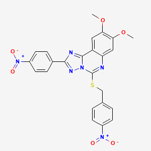 molecular formula C24H18N6O6S B2518079 8,9-Dimethoxy-2-(4-nitrophenyl)-5-{[(4-nitrophenyl)methyl]sulfanyl}-[1,2,4]triazolo[1,5-C]quinazoline CAS No. 902594-26-7