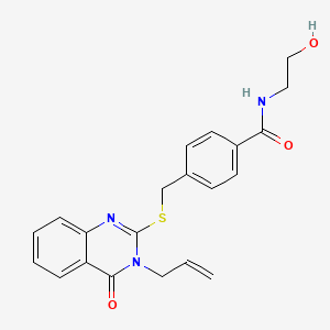 molecular formula C21H21N3O3S B2518087 4-(((3-allyl-4-oxo-3,4-dihydroquinazolin-2-yl)thio)methyl)-N-(2-hydroxyethyl)benzamide CAS No. 315695-50-2
