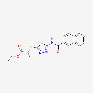 molecular formula C18H17N3O3S2 B2518110 Ethyl 2-[[5-(naphthalene-2-carbonylamino)-1,3,4-thiadiazol-2-yl]sulfanyl]propanoate CAS No. 391874-93-4