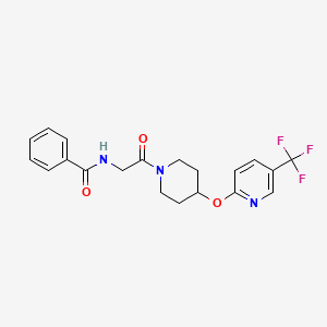 molecular formula C20H20F3N3O3 B2518126 N-(2-oxo-2-(4-((5-(trifluoromethyl)pyridin-2-yl)oxy)piperidin-1-yl)ethyl)benzamide CAS No. 1421477-27-1