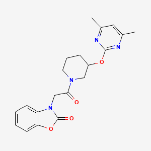 molecular formula C20H22N4O4 B2518127 3-(2-(3-((4,6-dimethylpyrimidin-2-yl)oxy)piperidin-1-yl)-2-oxoethyl)benzo[d]oxazol-2(3H)-one CAS No. 2097896-72-3