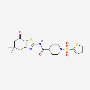 molecular formula C19H23N3O4S3 B2518163 N-(5,5-dimethyl-7-oxo-4,5,6,7-tetrahydro-1,3-benzothiazol-2-yl)-1-(thiophene-2-sulfonyl)piperidine-4-carboxamide CAS No. 900000-96-6