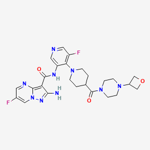 B2518192 2-amino-6-fluoro-N-(5-fluoro-4-(4-(4-(oxetan-3-yl)piperazine-1-carbonyl)piperidin-1-yl)pyridin-3-yl)pyrazolo[1,5-a]pyrimidine-3-carboxamide CAS No. 1613191-99-3